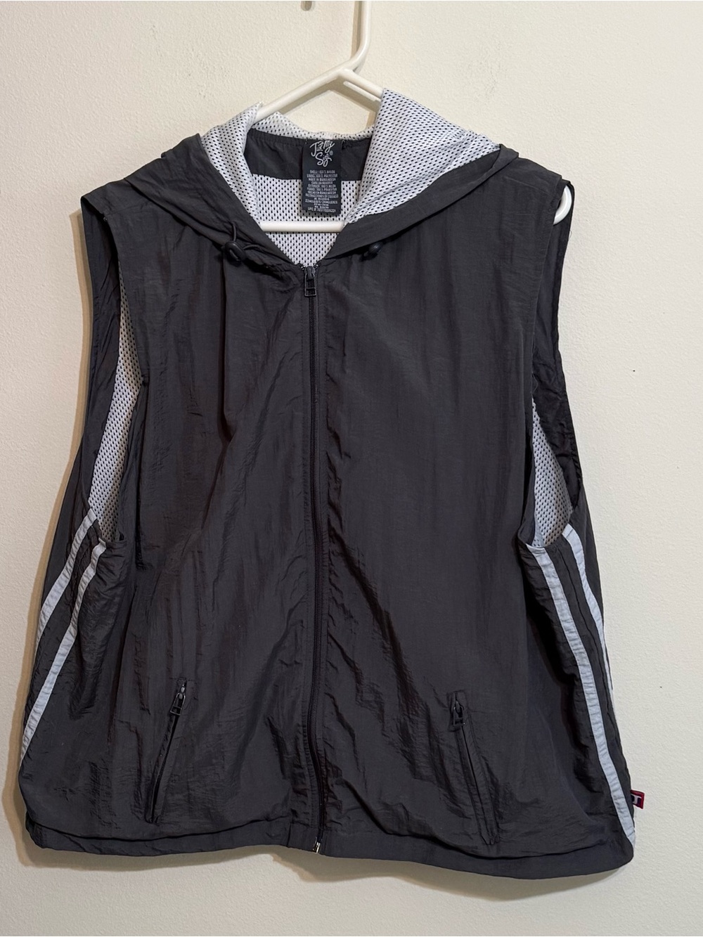 JMS Sleeveless Hooded Windbreaker Vest in Dark Gray with Gray Trim 22/24